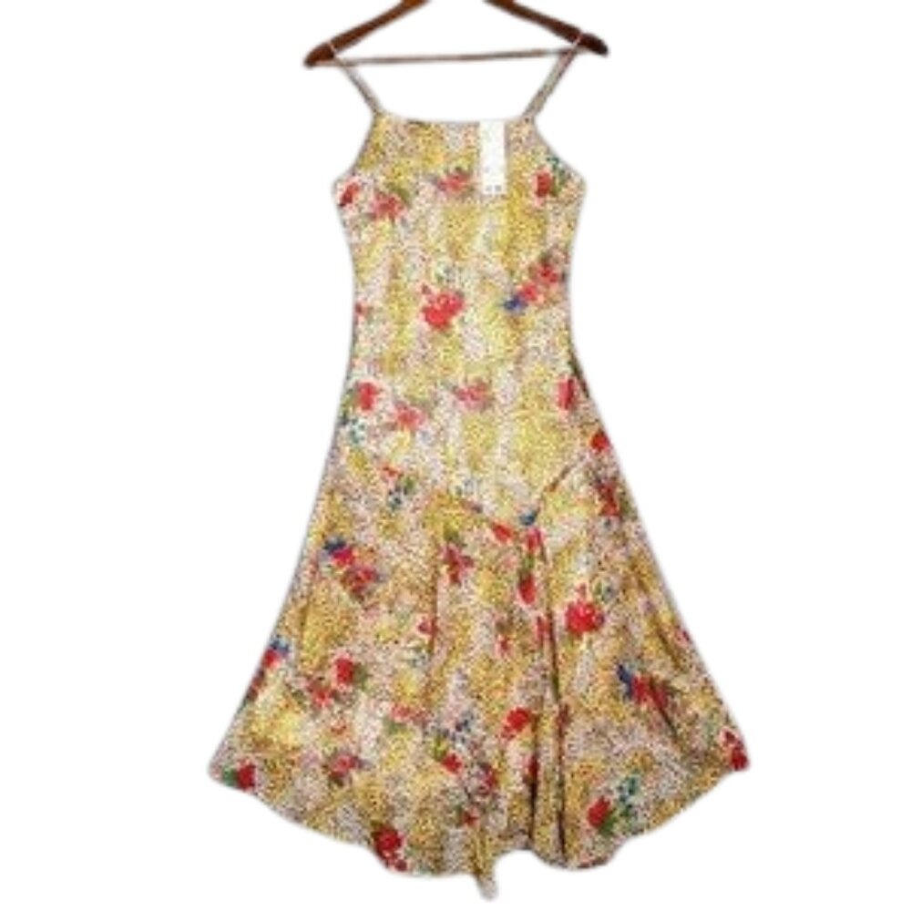 Urban Outfitters Maxi Dress Womens Small Yellow Multi Floral & Leopard Print NWT